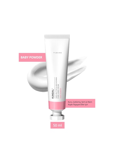 Yoğun Nem Veren Besleyici El Kremi Kundal Shea Butter & Macadamia Pure Hand Cream 50ml Baby Powder