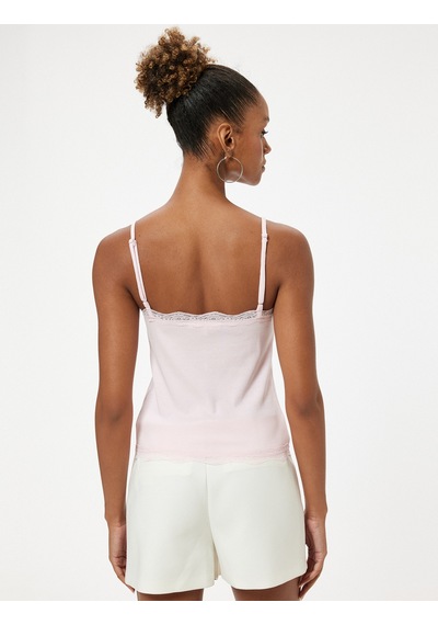 Koton Dantel Detaylı Atlet V Yaka Kolsuz Slim Fit Pembe 4sal30230ık Gül