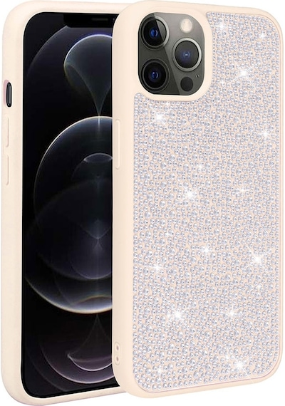 Kilifone - Apple Uyumlu iPhone 13 Pro Max - Kılıf Parlak Taşlı Tasarımlı Ston Kapak - Beyaz
