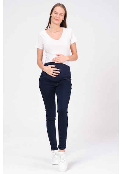 Busa Hamile Esnek Karın Bantlı Skinny Termal Kot Pantolon Mavi-mavi