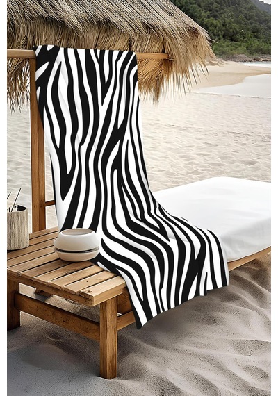 Dijital Baskı Plaj Deniz Havlusu Zebra Desenli Peştamal Hvl0186 Renkli