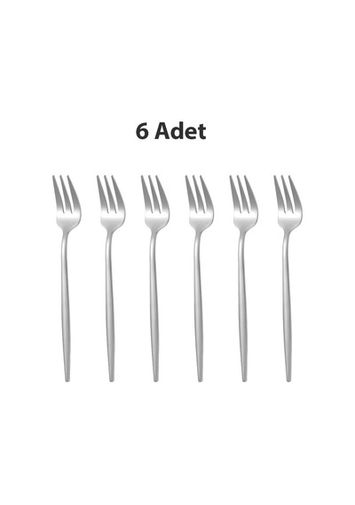 410 Çelik 6 Adet Gümüş Renk Tatlı Ve Meyve Çatalı Cin611by-6 Gümüş
