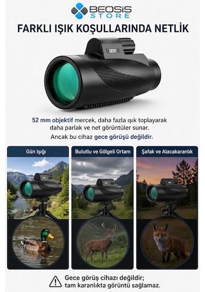 Gosky Mw2 15x52 Hd Monoküler Dürbün Bak4 Prizma, Fmc Optik, Ipx7 Suya Dayanıklı, Telefon Adaptörü