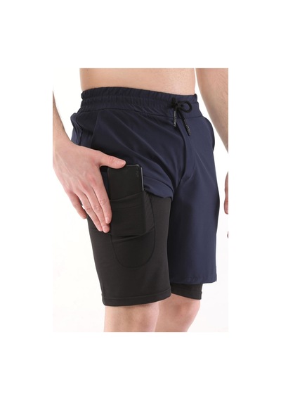 Ghassy Co. Ghassy Co Erkek Running Hızlı Kuruma Micropolyester Kısa Taytlı Şort 001 Lacivert