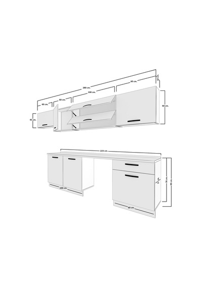 Decoraktiv Elite 280y Mdf Hazır Mutfak Dolabı - Tezgah Dahil - Naturel Ceviz