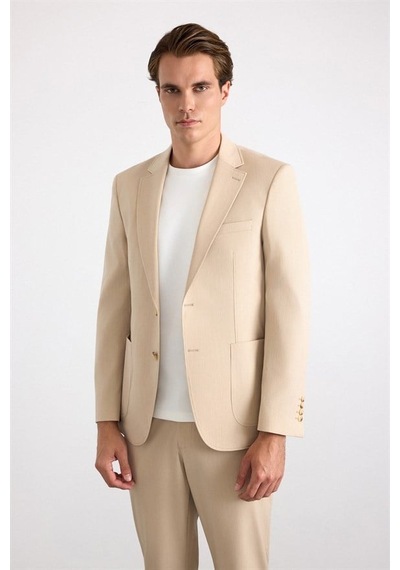 Süvari Bej Slim Mono Yaka Düz Torba Cep 6 Drop Takım Elbise Stk1006900002-bj3