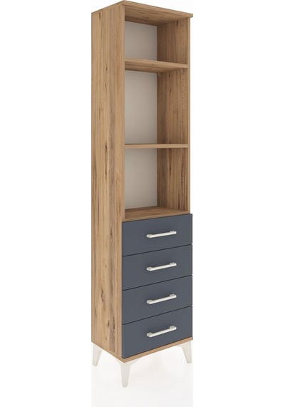 Arges Dolap 3 Raflı 4 Çekmeceli 44x30x182 Çam-antrasit Çam