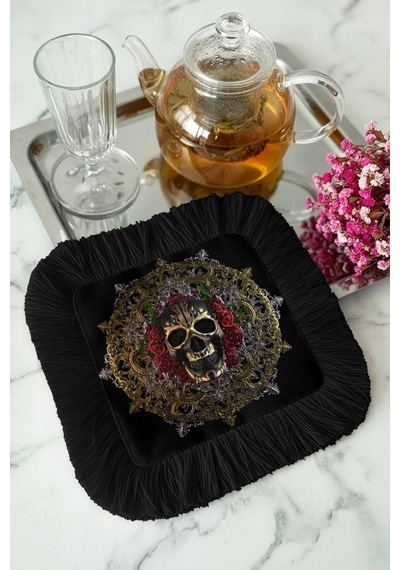 Barok Lüks Saçaklı Şık Servis Mendili - Gotik Vintage Siyah Altın Kırmızı Kahve Altı Tepsi Peçetesi Çok Renkli