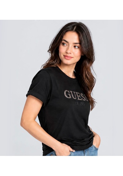 Guess Leopard Regular Fit Kadın T-shirt W6bı22k6042 Siyah