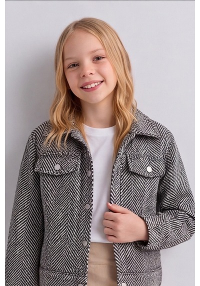Esila Kids Kız Çocuk Ceket Uzun Kollu Kışlık Düğme Kapamalı Gri