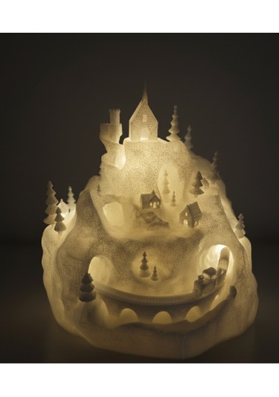 Karlı Diyar Kış Köyü Işıltısı Yılbaşı Dekorasyonu 3d Baskı Tealight Led