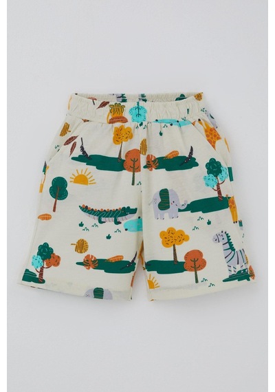 Breeze Erkek Çocuk Şortlu Pijama Takımı Safari Temalı Sevmli Hayvancıklar Desenli 1.5-5 Yaş, Sarı