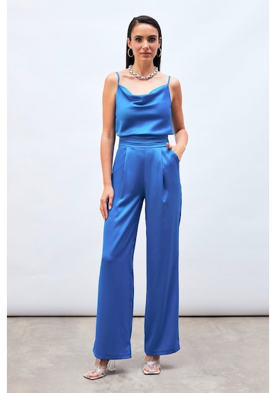Sateen Cepli Salaş Saten Pantolon - İndigo-134230 İndigo
