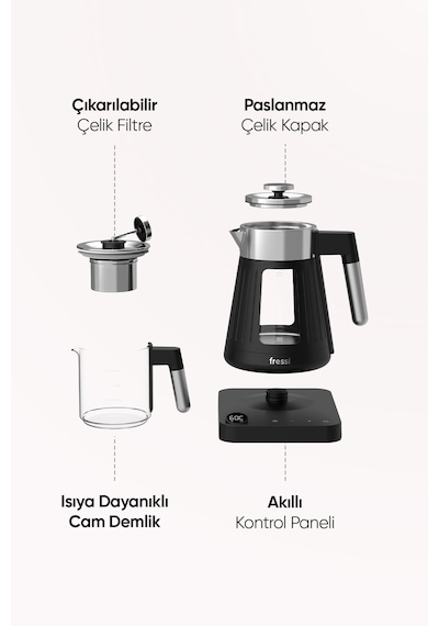 Fressi Dijital Standlı 12 Saat Sıcak Tutma Ayarlı Cam Çay Makinesi Cm17 Theora