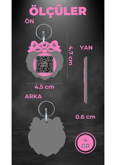 Petjoo 13.Bert Gri-Pembe Qr'lı Köpek Künyesi