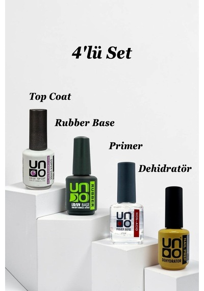 Uno Rubber Base Primer Dehidratör 4'lü Set Protez Tırnak Hazırlık Seti Uno Nail Prep 4-set Uno Rubber Base Primer Dehidratör 4'lü Set Protez Tırnak Hazırlık Seti Uno Nail Prep 4-set