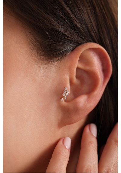 14 Ayar Altın Taşlı Dal Tragus Küpe