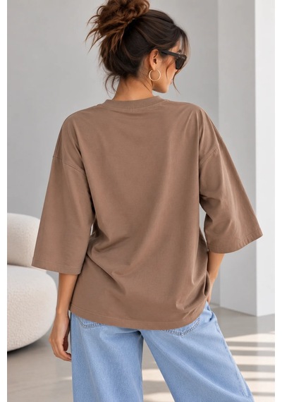 Bb Butik Basic Kadın Oversize Modal Bluz Truvakar Kol Basic Lnc34 Bej