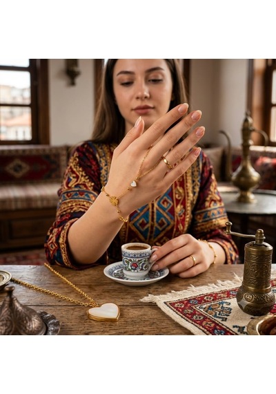 Lunéa Charm Hand Chain Bracelet Dört Yapraklı Yonca Ve Kalp Figürlü Şahmeran Bileklik Çok Renkli