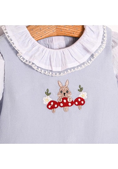 Rabit Nakışlı Kız Bebek Gömlekli Jile Takım Mavi