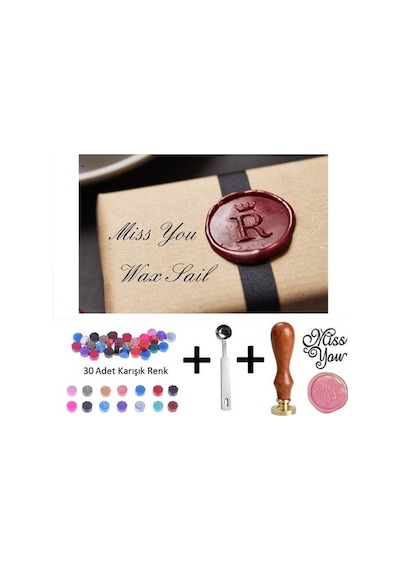 Retro Mektup Mühürü Damga Miss You + 30 Adet Mühür Mumu + Eritme
