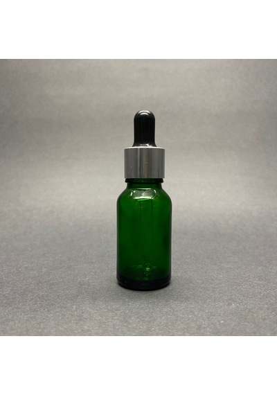 15ml Yeşil Cam Damlalıklı Şişe , Gümüş Metal Kapak , 15 Cc Yeşil