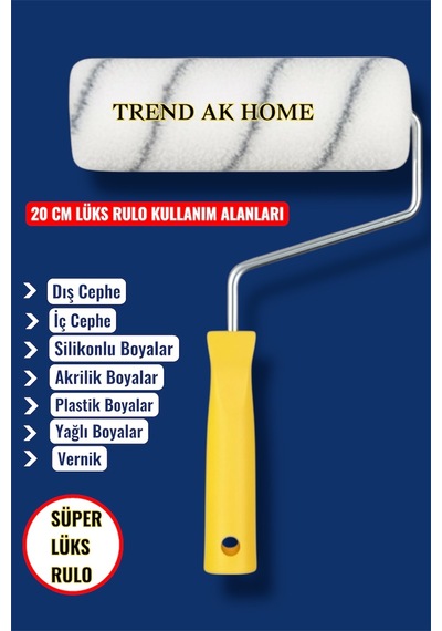 Lüks 20 Cm İç Dış Cephe Rulosu Sap - Profesyonel Boyacı Rulosu