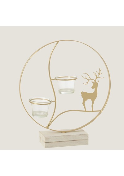 Wigo Geyik Desenli 2li Tealight Mumluk Ekru Krem