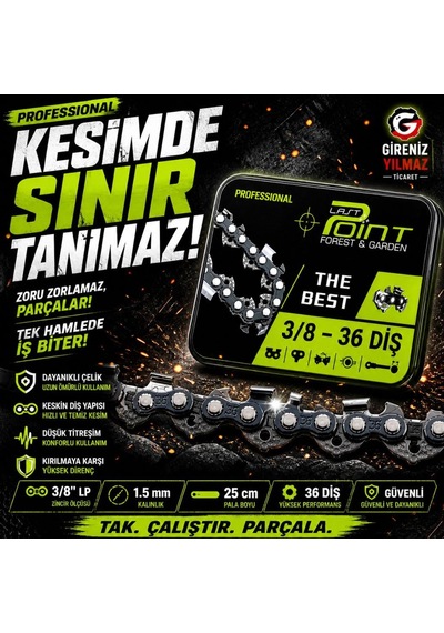 Algaride Lastpoint Motorlu Testere Zinciri 3/8 36 Diş Yedek Zincir Keskin Kutulu Dayanıkl