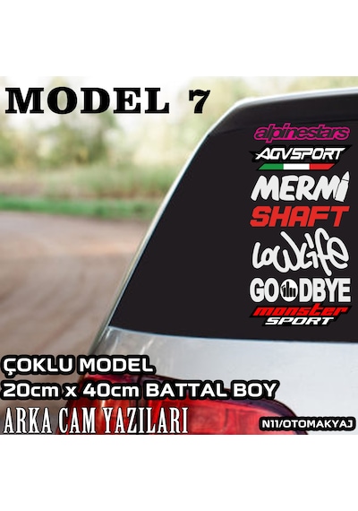 arka cam yazıları - çoklu model türkçe marka yazılı sticker seti