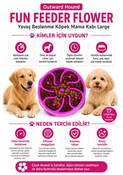 Outward Hound Fun Feeder Flower Yavaş Beslenme Köpek Mama Kabı Large