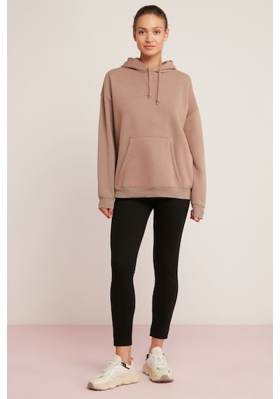 ETHIQUET CARLY Kadın Içi Polarlı Yumuşacık Kapüşonlu Kanguru Cepli Oversize Fit Pembe Sweatshirt