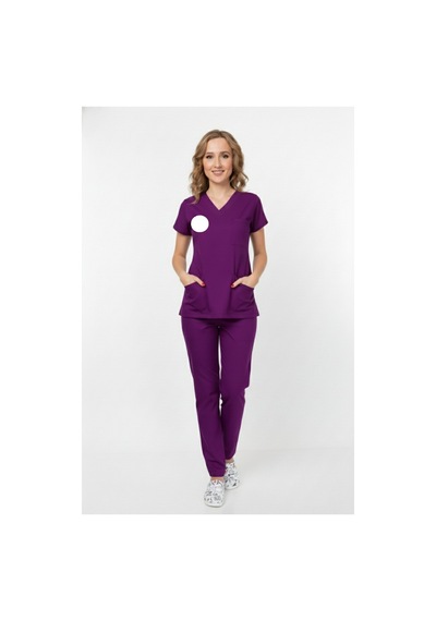 Unisex Mor Yeni Yönetmeliğe Uygun Armalı Soft Likralı Ebe Yeni Doğan Scrubs Üniforma Takımı Mor Mor