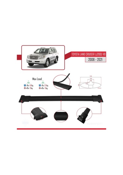 Toyota Land Cruiser J200 V8 2008-2021 Arası İle Uyumlu Fly Model Ara Atkı Tavan Barı Siyah