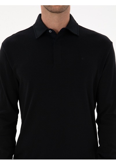 Lacivert Regular Fit Kaşmir Karışımlı Polo Yaka Sweatshirt
