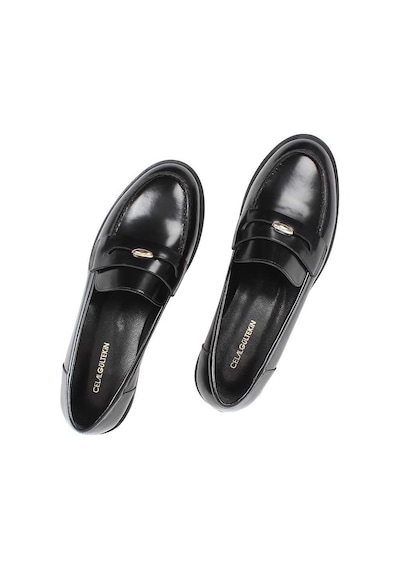 Kadın Siyah Açma Deri Loafer
