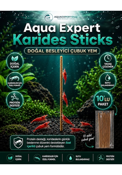 Aqua Expert Karides Sticks Karides Yemi 10 Lu Paket Doğal Besleyici Çubuk Yem Özel Formül - Protein