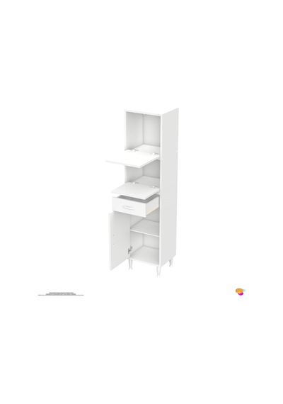 Modilayn Vio Çok Amaçlı Dolap: 40x163.4x32,5 Cm Ölçülerinde, Çekmeceli Ve Kapaklı Mutfak Dolabı. Beyaz