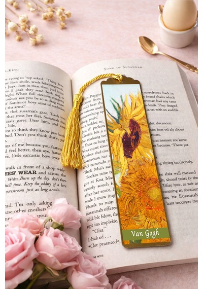 Kitap Kılıfı Ve Metal Kitap Ayracı Seti Van Gogh Ayçiçekleri