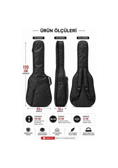 Agc-42bk Siyah Akustik Gitar Kılıfı Kalın Pedli Suya Dayanıklı Gitar Çantası Softcase - 9083494252590