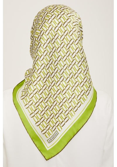 Armine Soft Yeşil Geometrik Desen Tivil İpek Eşarp 9149-54