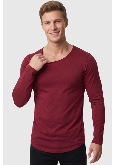 Rizzup Erkek Bordo %95 Pamuk Slim Fit Kesik Açık Yaka Likralı Penye Sweatshirt Oval Kesim 2602299