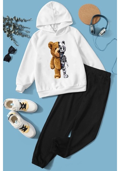 Uyguntarz Çocuk Boys Bear Eşofman Takımı Beyaz