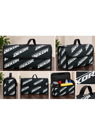 Dekor Desenli Araba Bagaj Çantası Oto Bagaj Organizer Kapaklı Cırtlı Düzenleyici 45x25x15 Cm