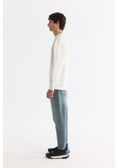 Avva Erkek Ekru Bisiklet Yaka Elastan Oversize Fit Sweatshirt A42y1248