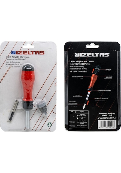 İzeltaş Cırcırlı Manyetik Bits Tutucu Tornavida Seti 8 Parça