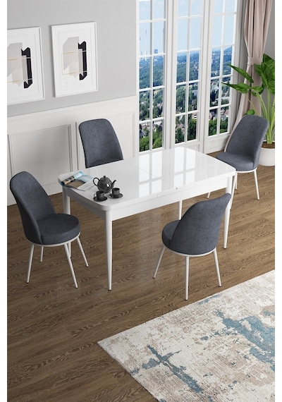 Canisa Concept Han Serisi 70x114 Açılabilir Mdf Mutfak Masası Takımı Beyaz Masa 4 Füme Sandalye Masa Beyaz Sandalyeler Füme Canisa Concept Han Serisi 70x114 Açılabilir Mdf Mutfak Masası Takımı Beyaz Masa 4 Füme Sandalye Masa Beyaz Sandalyeler Füme