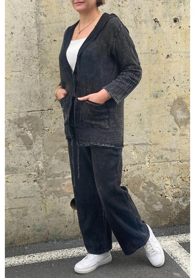 Mia Butik Kadın Güneş Keten Siyah Takım Siyah