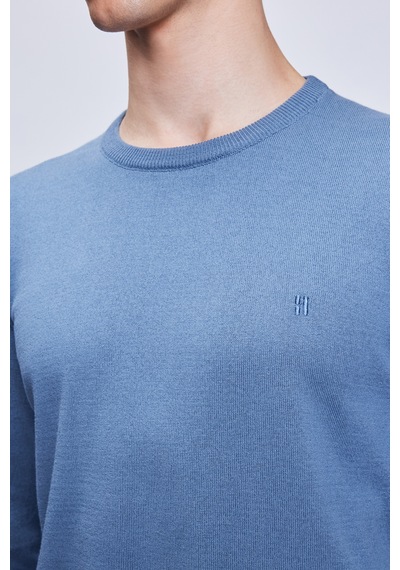 Hatemoğlu Mavi Regular Fit Bisiklet Yaka 100% Pamuklu Triko Kazak 3412etc2a012 034 Mavi