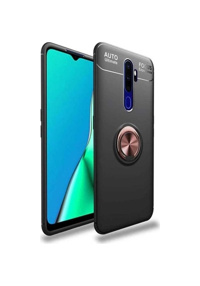 Oppo A9 2020 Kılıf Zore Ravel Silikon Kapak Siyah-Rose Gold